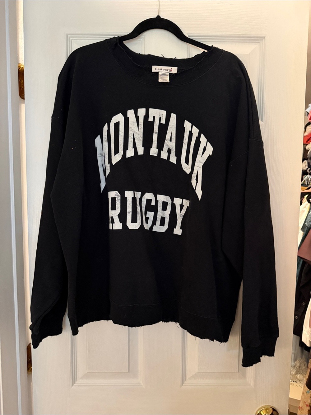 Firstport Montauk Rugby Black Graphic vintage style Sweatshirt